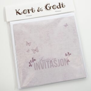 Kort & Godt - Invitasjon lilla sommerfugl