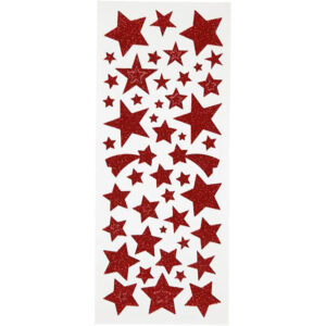 Glitterstickers, Stjerner, 10x24 cm, Rød,