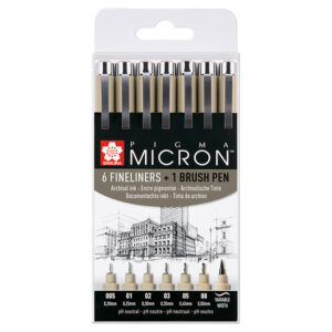 Sakura Pigma Micron Sett Sort 6 +1 Brush
