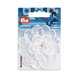 Prym Strykemerke – Blomst paljetter – Hvit