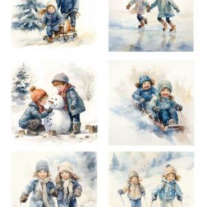 Reprint Children playing in the snow - A4 klippeark